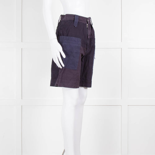 Isabel Marant Etoile Navy Purple Cotton Side Pockets Shorts