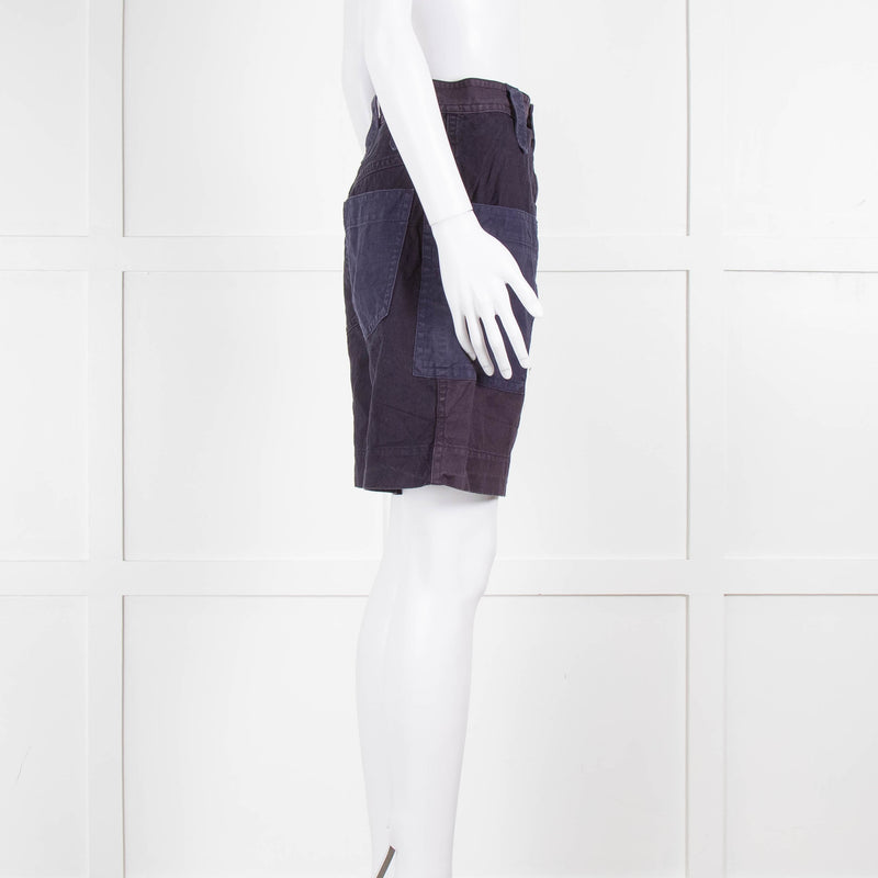 Isabel Marant Etoile Navy Purple Cotton Side Pockets Shorts