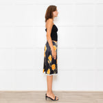 Meryll Rogge Black Orange Floral Satin Skirt
