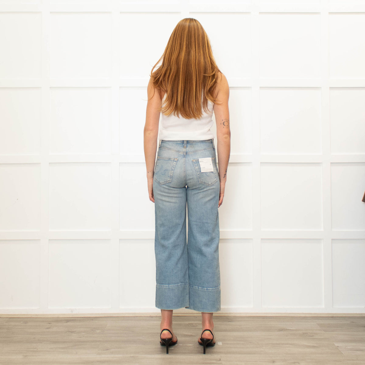 AG Pale Blue Aged Look Wide Leg Jeans