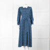 Beulah Navy Blue Floral Cream Collar Trim Maxi Dress