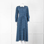 Beulah Navy Blue Floral Cream Collar Trim Maxi Dress