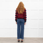 Red Valentino Black Red Striped Frilled Long Sleeve Top