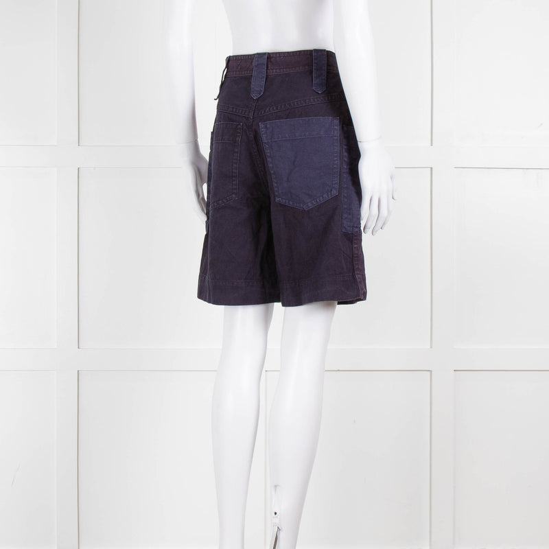 Isabel Marant Etoile Navy Purple Cotton Side Pockets Shorts