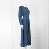 Beulah Navy Blue Floral Cream Collar Trim Maxi Dress
