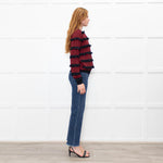 Red Valentino Black Red Striped Frilled Long Sleeve Top