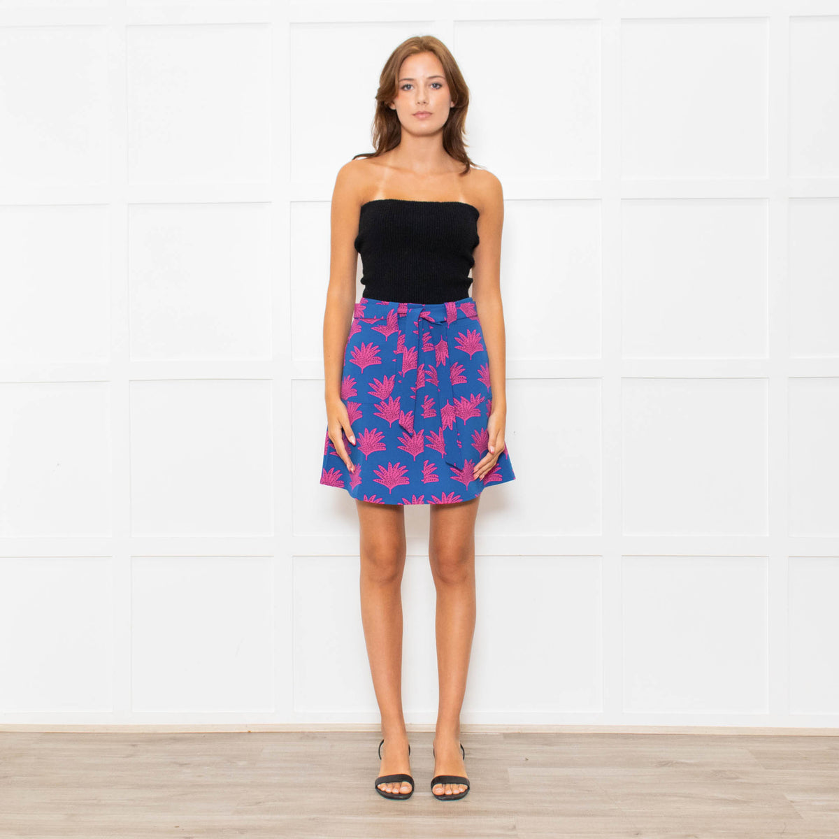 Fabienne Chapot Blue Pink Palm Tree Print Skirt