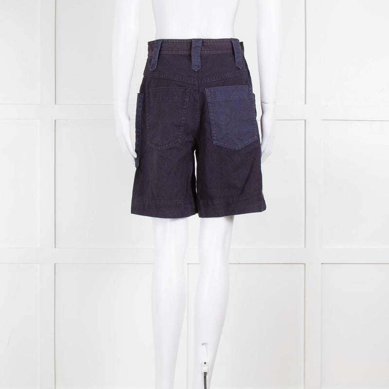 Isabel Marant Etoile Navy Purple Cotton Side Pockets Shorts