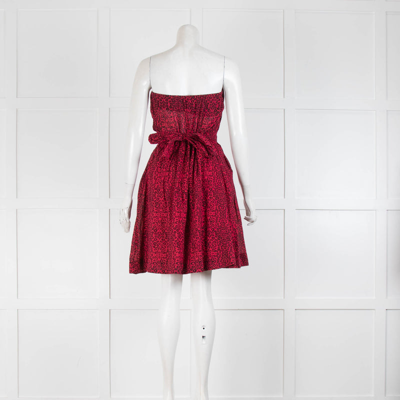 Maje Red Black Animal Print Straples Short Dress