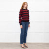 Red Valentino Black Red Striped Frilled Long Sleeve Top