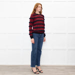 Red Valentino Black Red Striped Frilled Long Sleeve Top