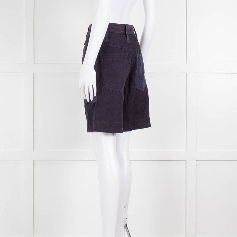 Isabel Marant Etoile Navy Purple Cotton Side Pockets Shorts