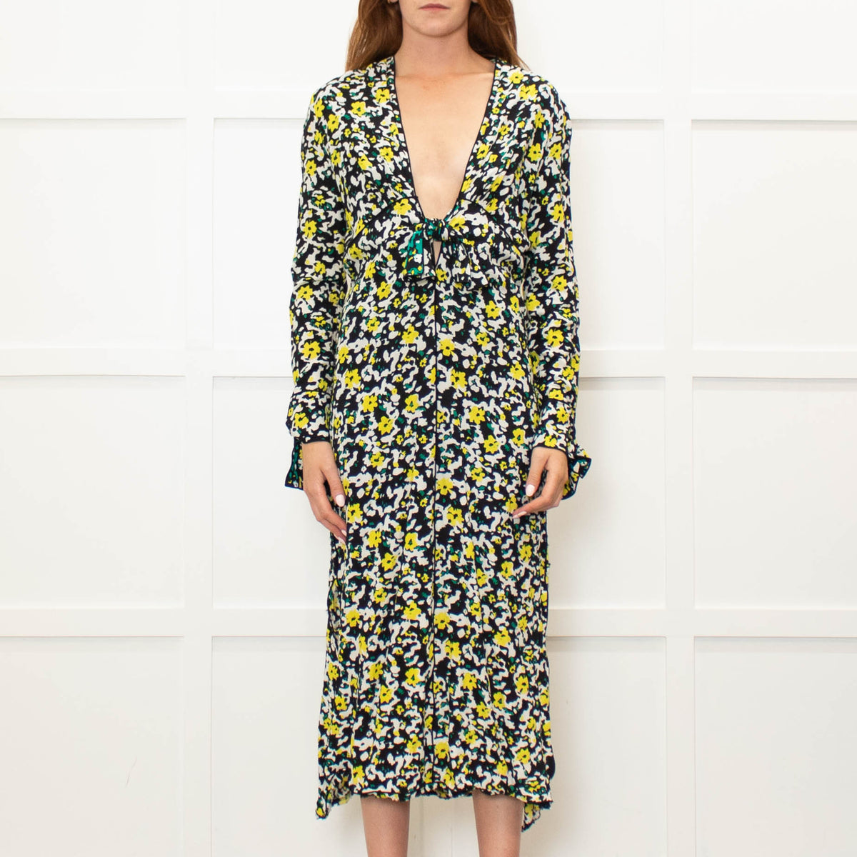Proenza Schouler Small Yellow And Black Floral Print Dress