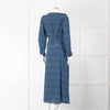 Beulah Navy Blue Floral Cream Collar Trim Maxi Dress