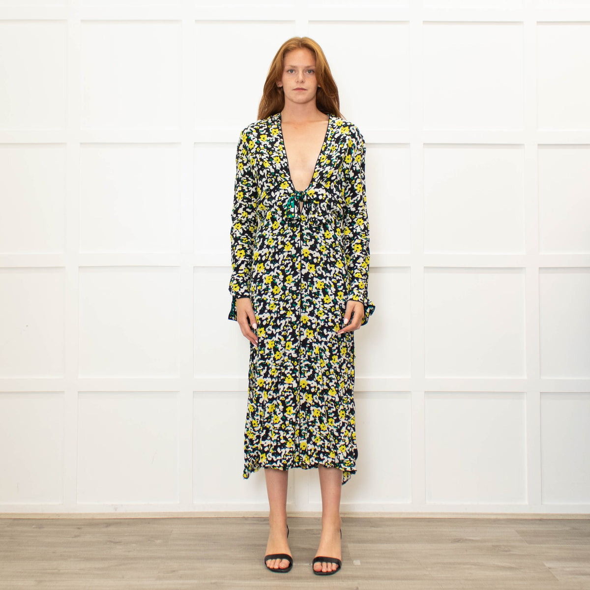 Proenza Schouler Small Yellow And Black Floral Print Dress