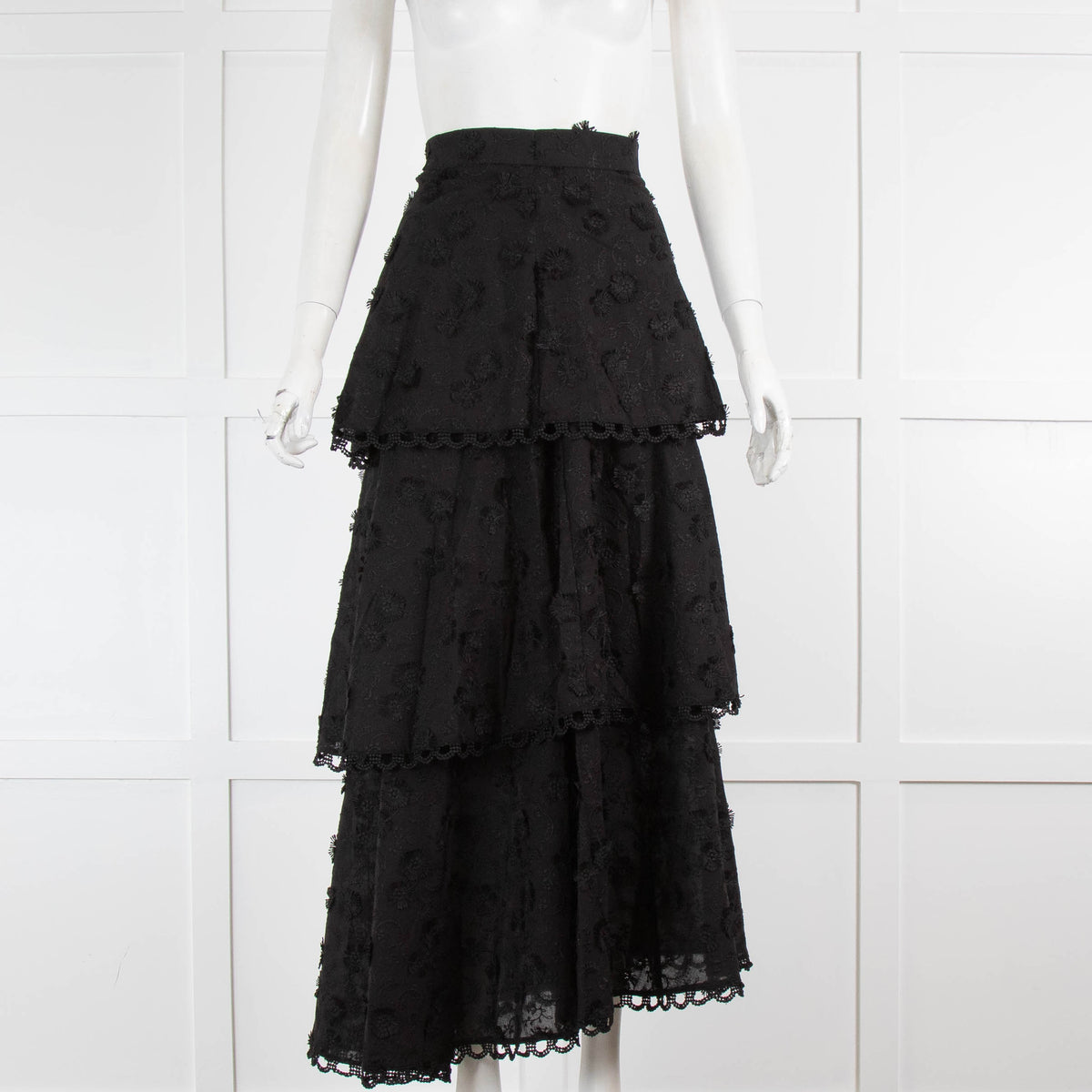 Farm Rio Black 3d Flower Tiered Skirt