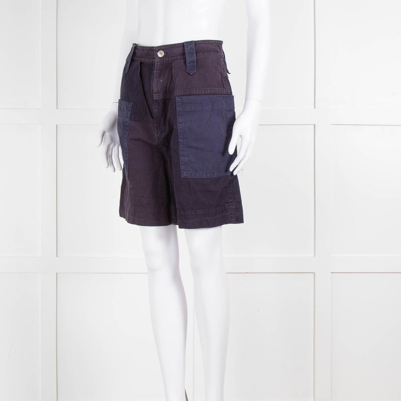 Isabel Marant Etoile Navy Purple Cotton Side Pockets Shorts