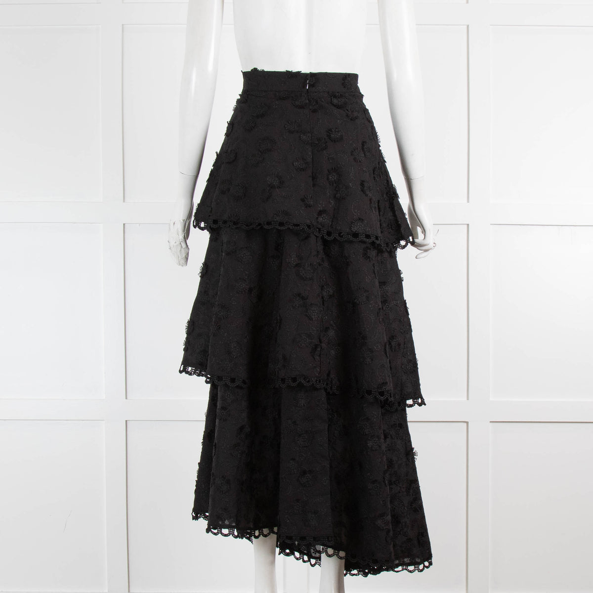 Farm Rio Black 3d Flower Tiered Skirt