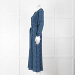 Beulah Navy Blue Floral Cream Collar Trim Maxi Dress