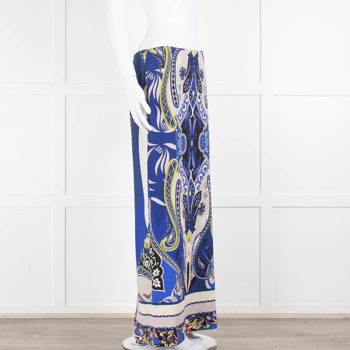Etro Royal Blue Grey Paisley Straight Long Skirt