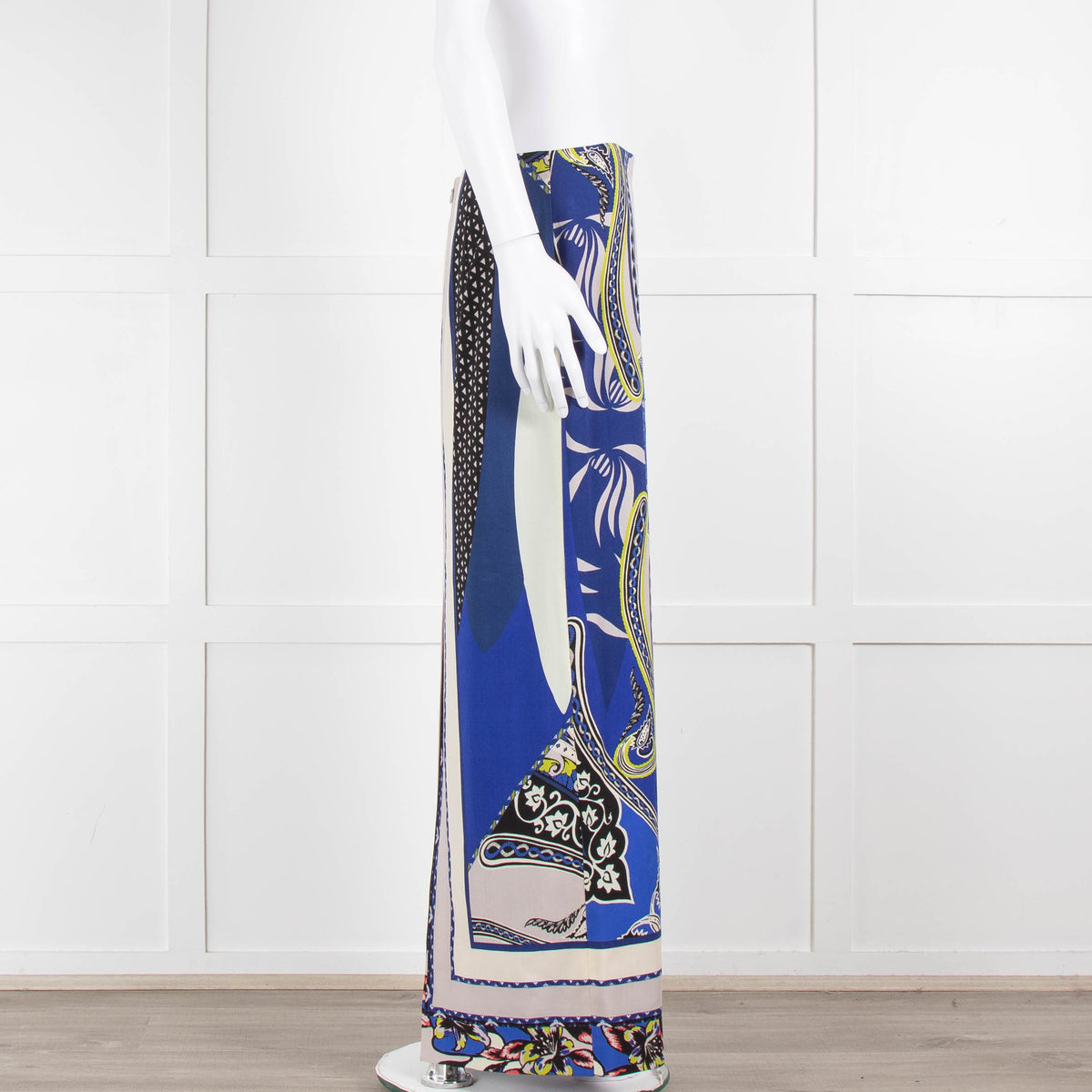 Etro Royal Blue Grey Paisley Straight Long Skirt