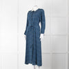 Beulah Navy Blue Floral Cream Collar Trim Maxi Dress