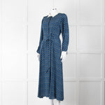 Beulah Navy Blue Floral Cream Collar Trim Maxi Dress