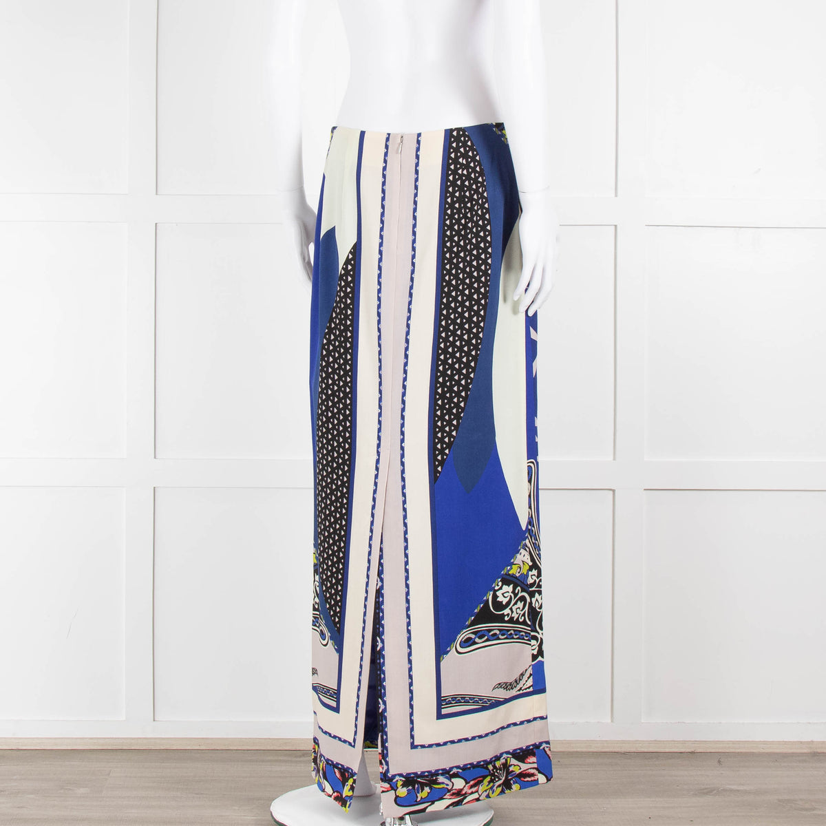 Etro Royal Blue Grey Paisley Straight Long Skirt
