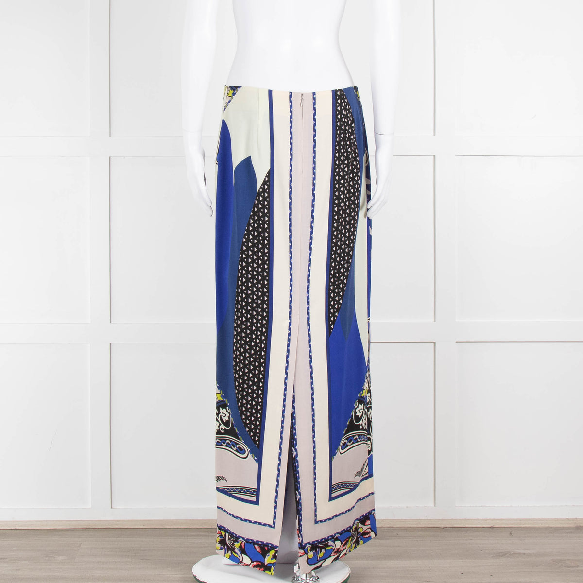 Etro Royal Blue Grey Paisley Straight Long Skirt