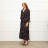 Wyse Black Multi Flower Print Full Length V Neck Dress