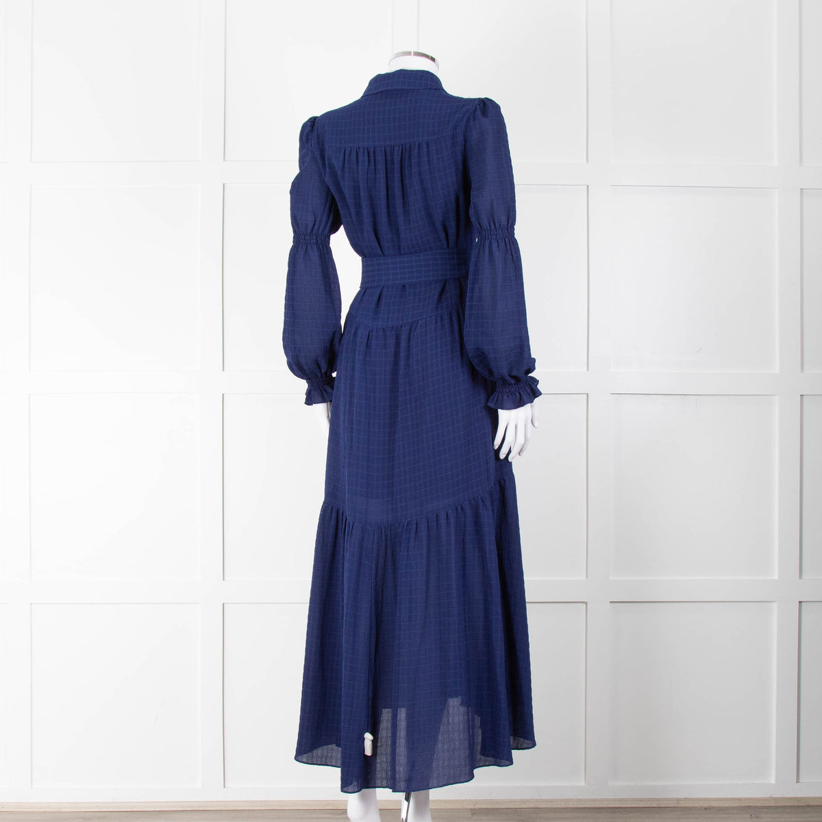 ME + EM Blue Tiered Long Sleeve Belted Maxi Dress