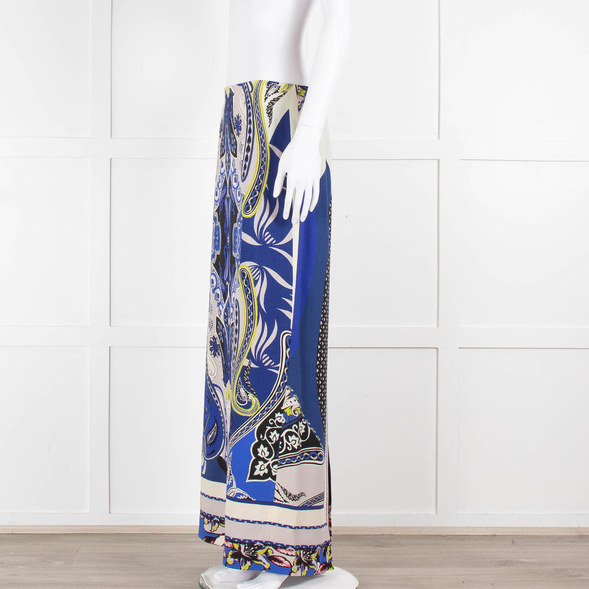 Etro Royal Blue Grey Paisley Straight Long Skirt