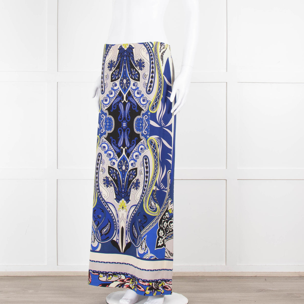 Etro Royal Blue Grey Paisley Straight Long Skirt