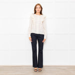 Sezane Cream Cotton Broderie Anglaise Frill Detail Blouse