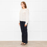 Sezane Cream Cotton Broderie Anglaise Frill Detail Blouse