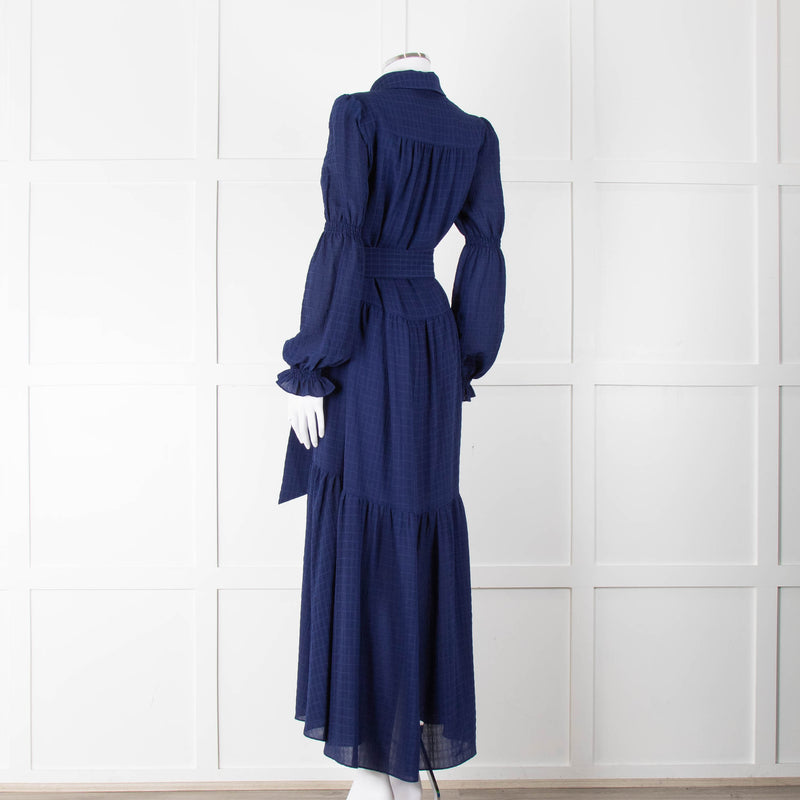 ME + EM Blue Tiered Long Sleeve Belted Maxi Dress