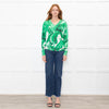Dolce & Gabbana Cream Green Palm Leaf Print V-Neck Fine Knit Sweater