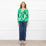 Dolce & Gabbana Cream Green Palm Leaf Print V-Neck Fine Knit Sweater
