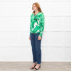 Dolce & Gabbana Cream Green Palm Leaf Print V-Neck Fine Knit Sweater