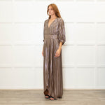 Ba&Sh Gold Zig Zag Full Length V Neck Dress
