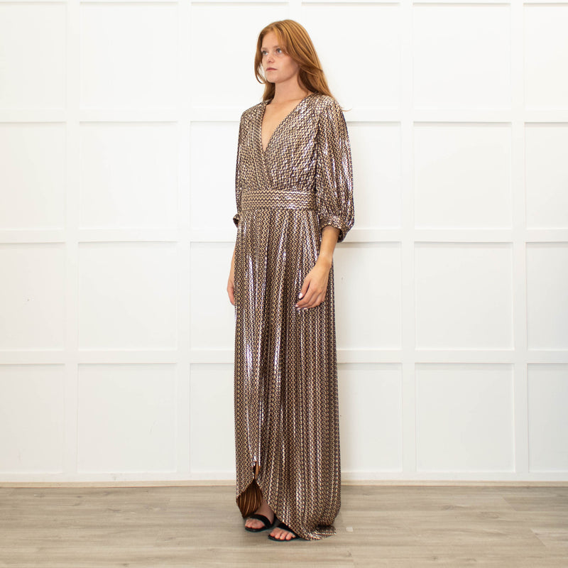 Ba&Sh Gold Zig Zag Full Length V Neck Dress
