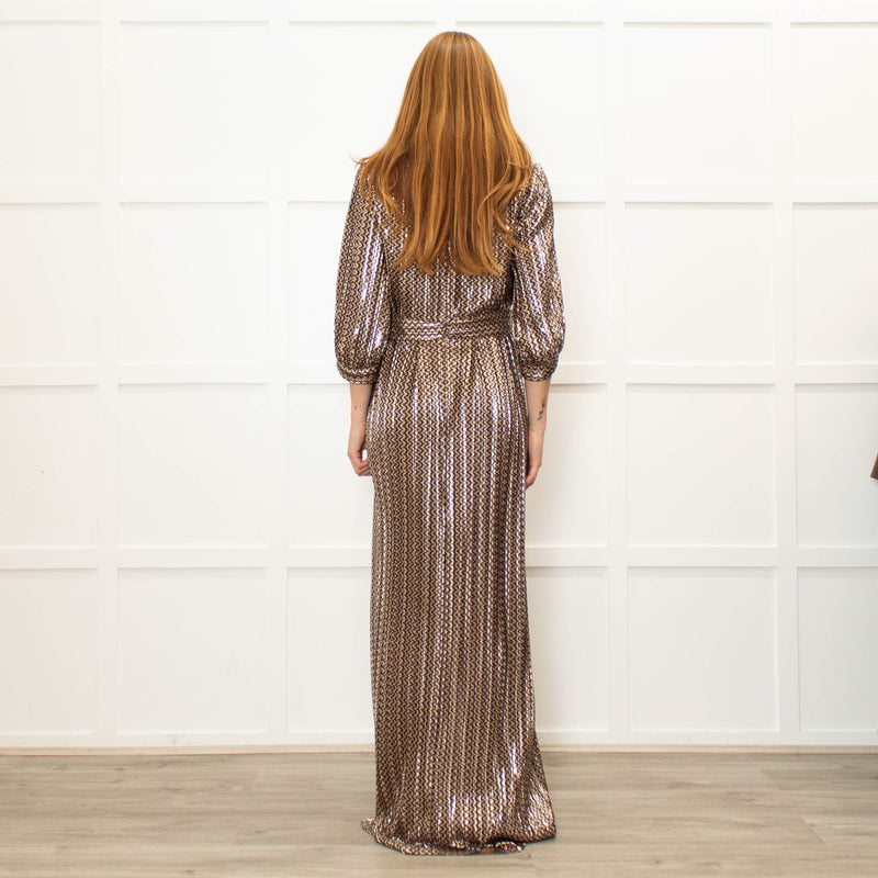 Ba&Sh Gold Zig Zag Full Length V Neck Dress