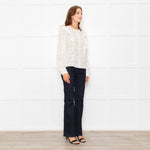 Sezane Cream Cotton Broderie Anglaise Frill Detail Blouse