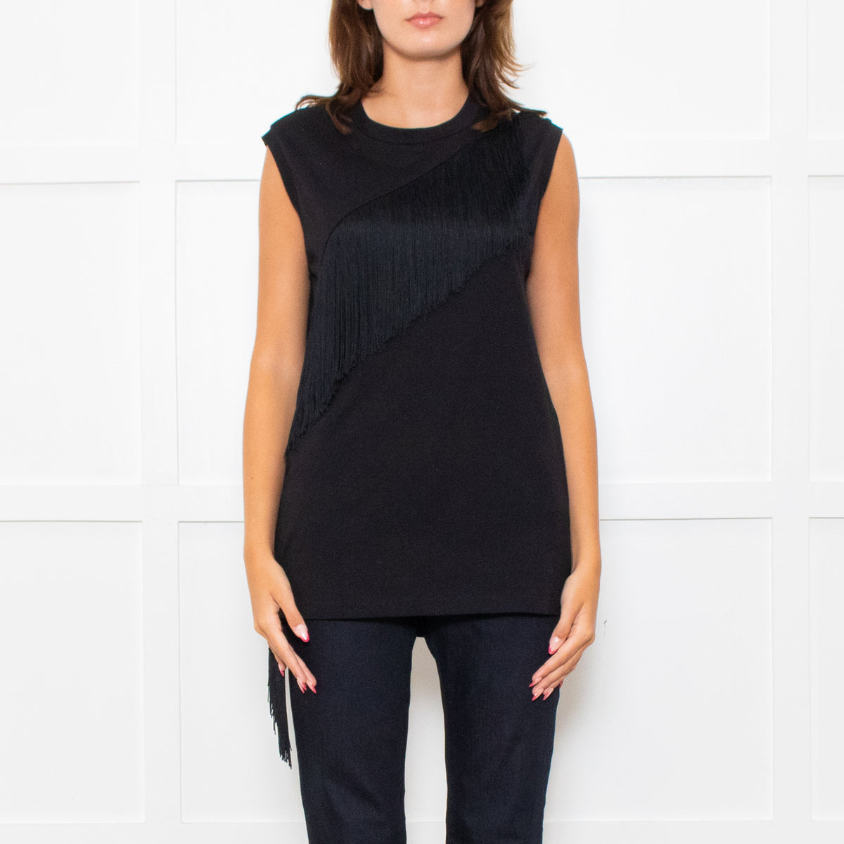 Stella McCartney Black Fringe Detail Sleeveless Top