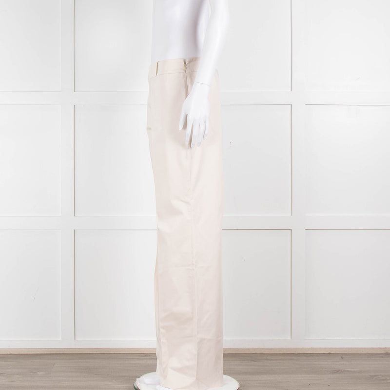 Carolina Herrera Cream Cotton Side Zip Trousers
