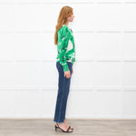 Dolce & Gabbana Cream Green Palm Leaf Print V-Neck Fine Knit Sweater