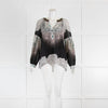 Hale Bob White Black Multi Print Embellished Trim Silk Blouse
