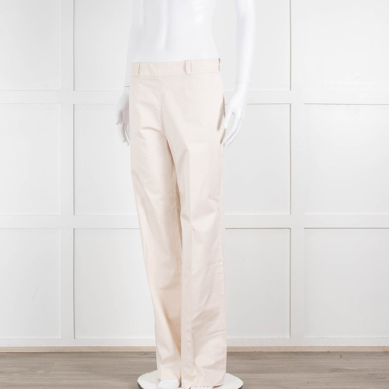 Carolina Herrera Cream Cotton Side Zip Trousers