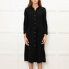 Raquel Allegra Black textured Cotton Long Sleeved Dress