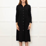 Raquel Allegra Black textured Cotton Long Sleeved Dress